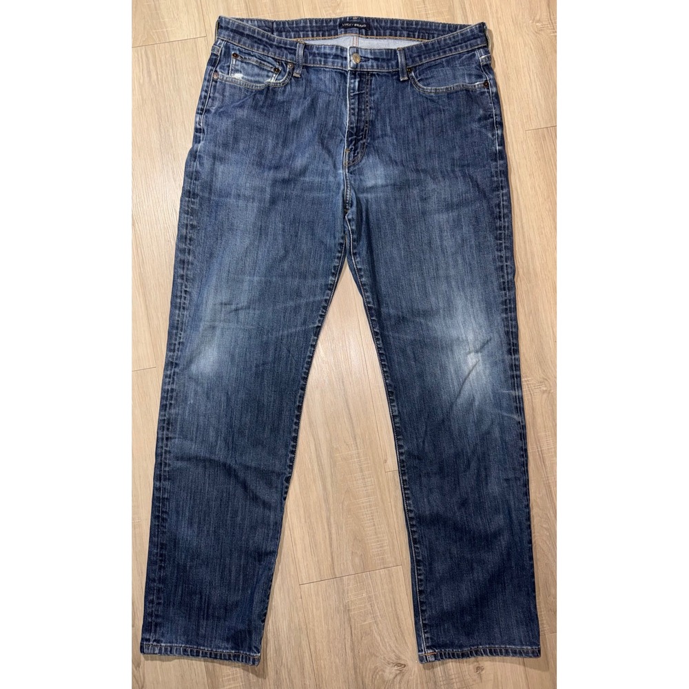 Lucky Brand 363 Vintage Straight Mens Blue Denim Jeans Medium Wash Distressed